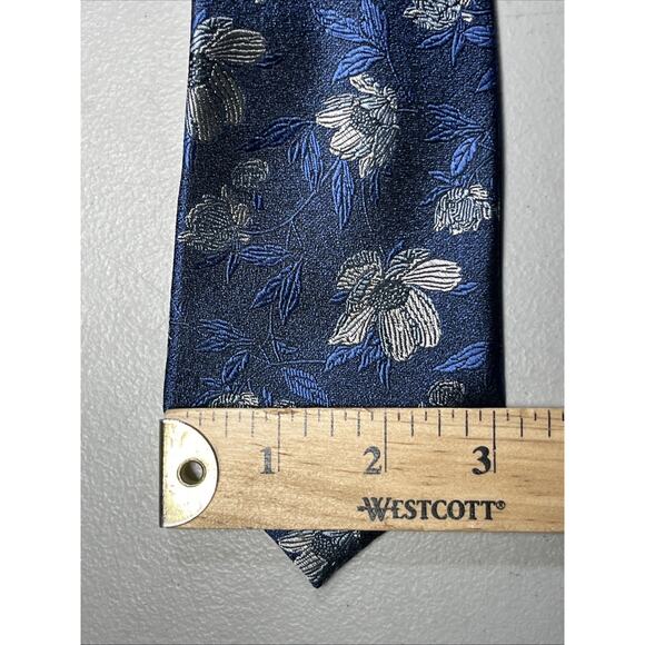 Paul Frederick Floral Print Silk Tie Mens Necktie Blue 3" x 60" - Picture 6 of 8